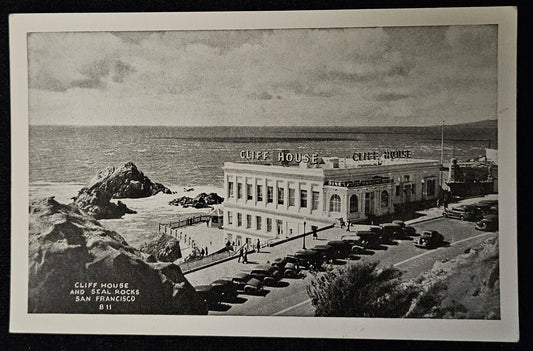 Cliff House - Seal Rocks - San Francisco, California - Vintage Black and White Postcard