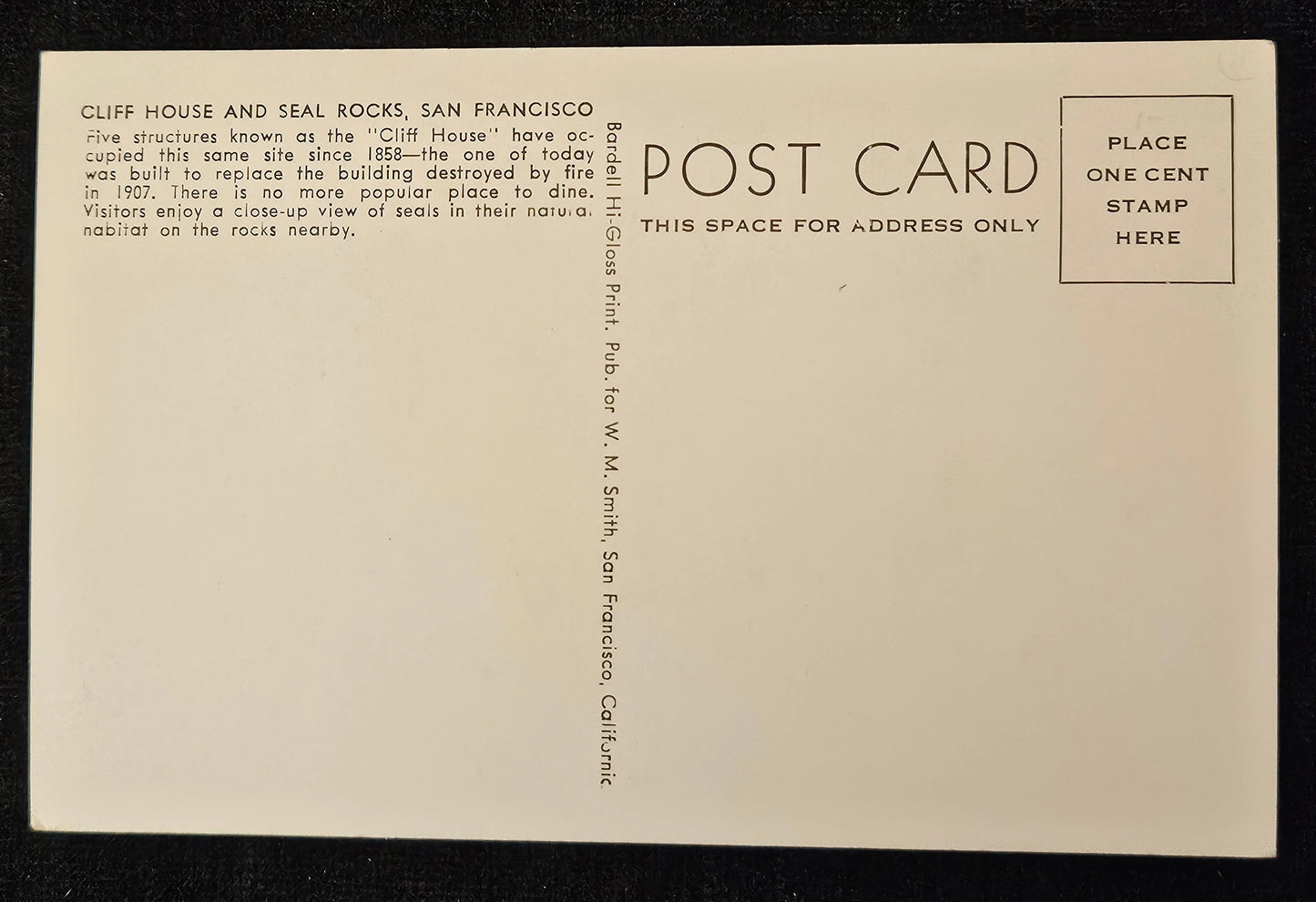 Cliff House - Seal Rocks - San Francisco, California - Vintage Black and White Postcard