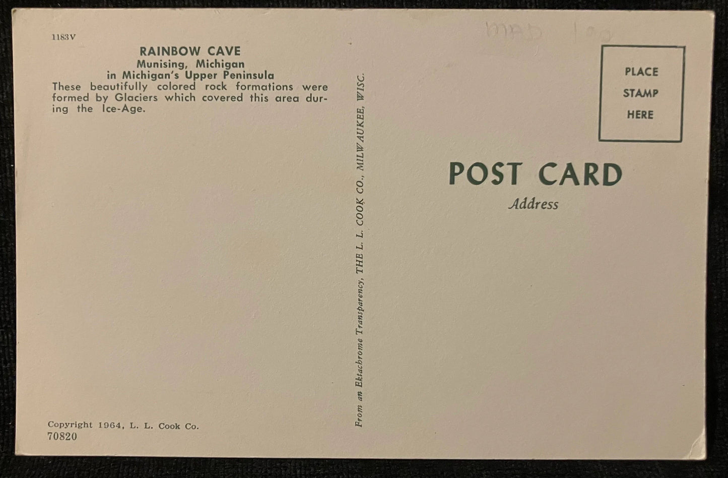 Rainbow Cave in Munising in Michigan’s Upper Peninsula - Vintage Cave Postcard