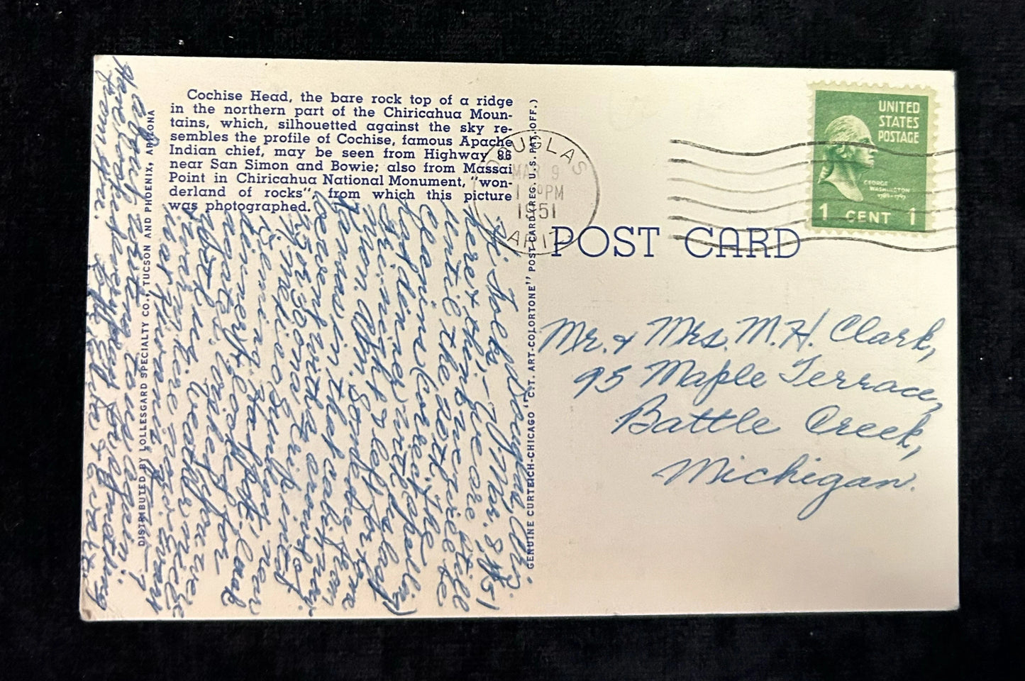 Cochise Head - Chiricahua National Monument - Arizona - 1950s Linen Postcard