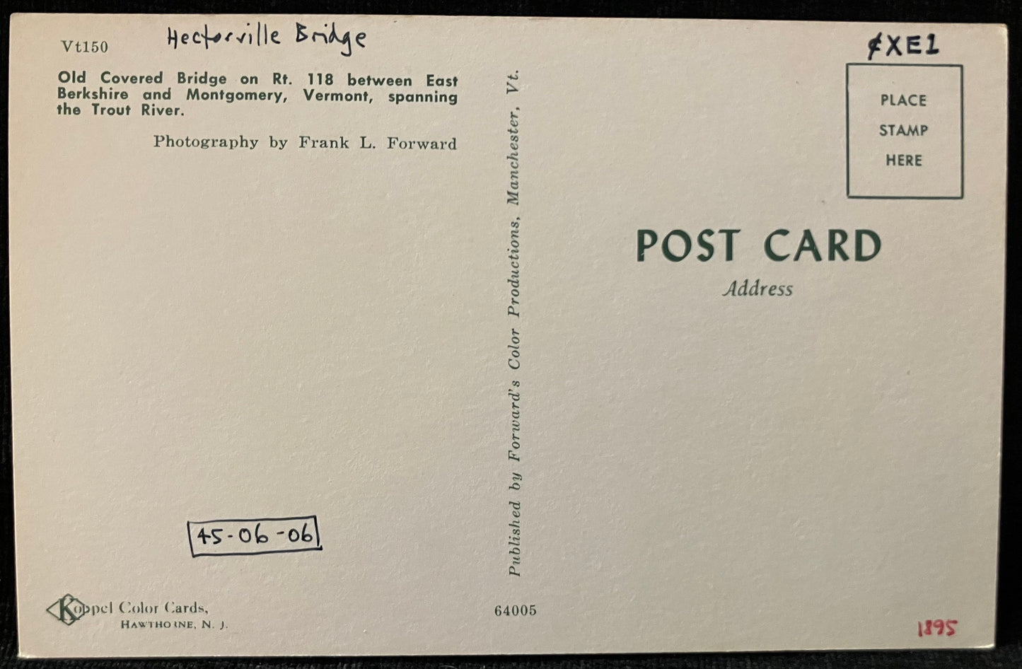 Old Covered Bridge between East Berkshire and Montgomery, Vermont - Photo by Frank L. Forward - Vintage Postcard