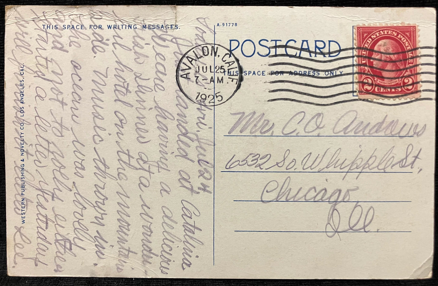 Residence of WM. Wrigley, JR., and Avalon Bay, Catalina Island, California - Vintage Postcard