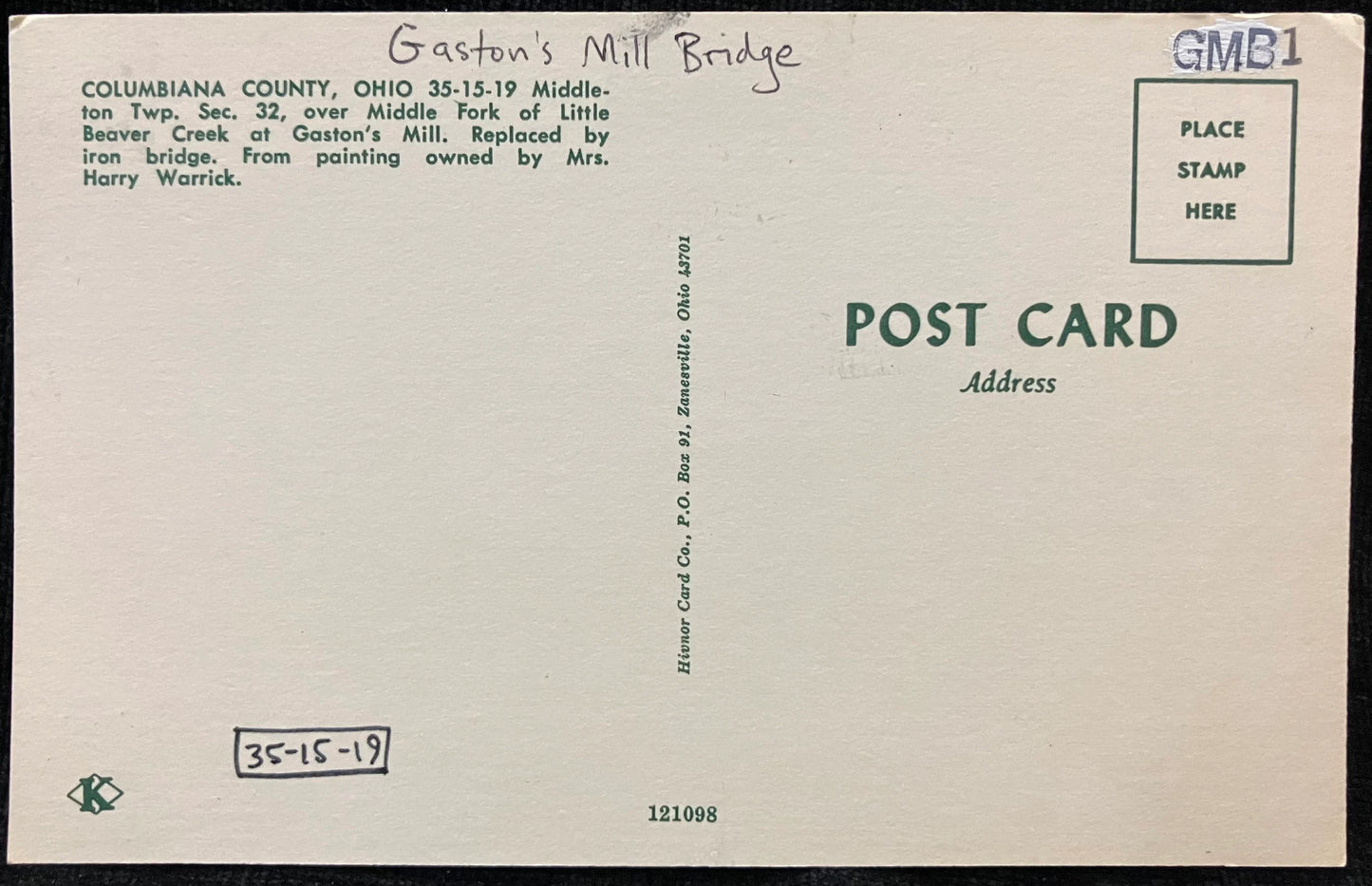 Columbiana County, Ohio - Gaston’s Mill Bridge - Vintage Covered Bridge Postcard