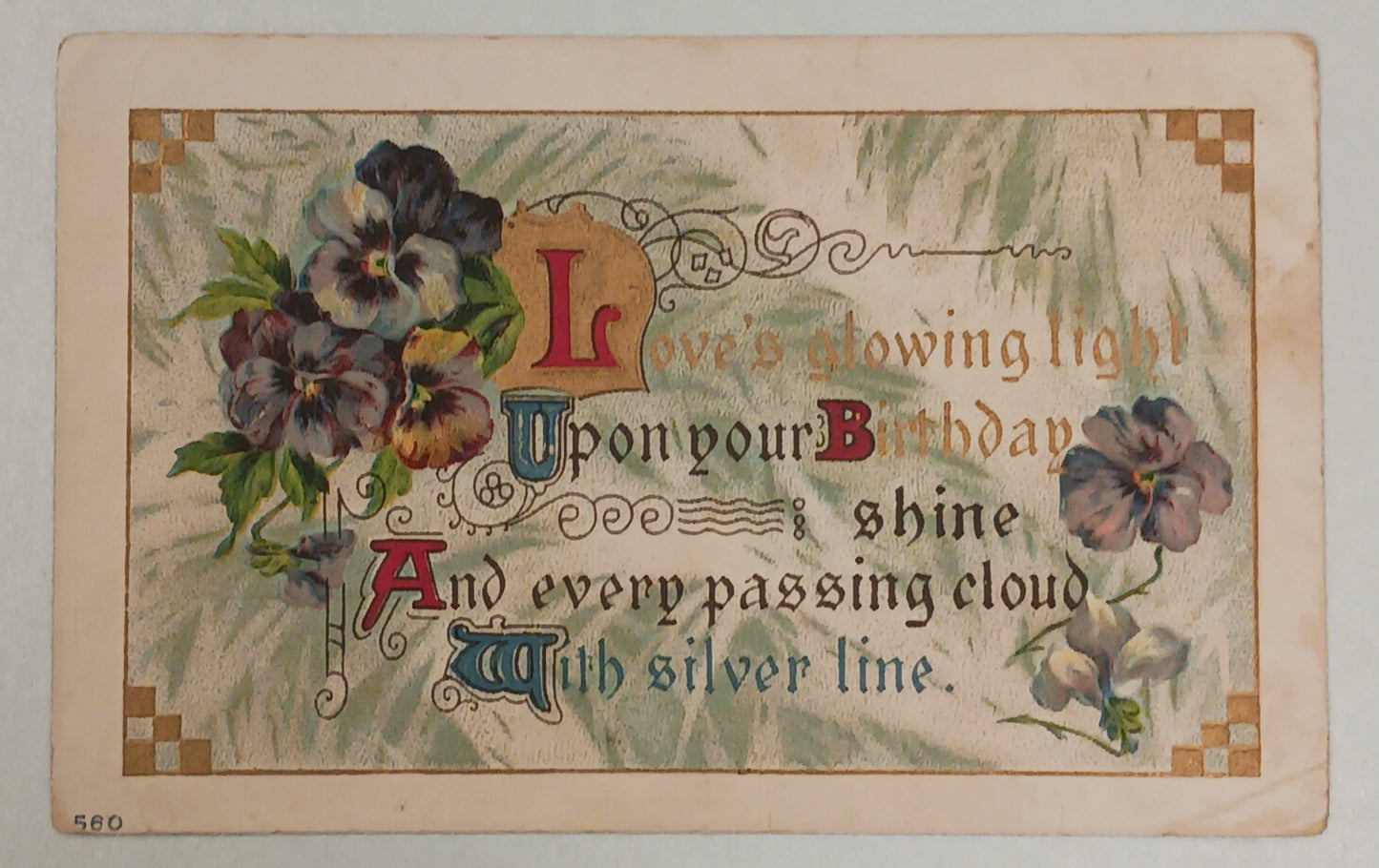 Silver Lining Birthday - Embossed with Gold Accents - Vintage Post Card - Series 560 - 1910