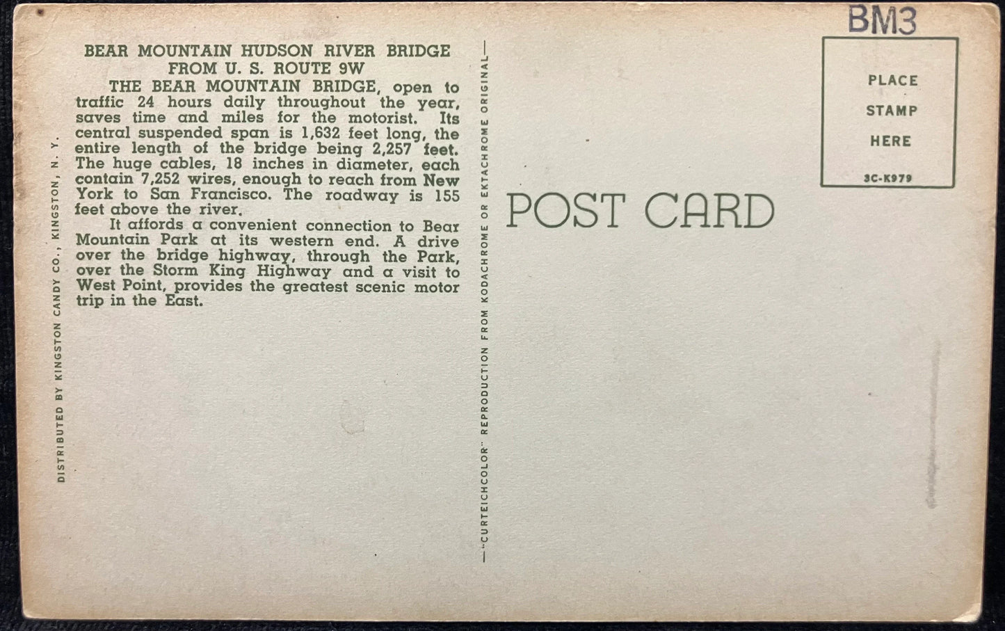 Bear Mountain Hudson River Bridge - Vintage Bridge Postcard - 2,257 ft Long with 18" diameter Cables