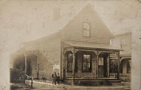 RPPC Newark Ohio Victorian House in 1913- Woman And Child - Real Photo Postcard