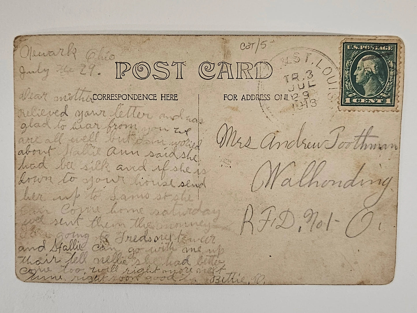 RPPC Newark Ohio Victorian House in 1913- Woman And Child - Real Photo Postcard