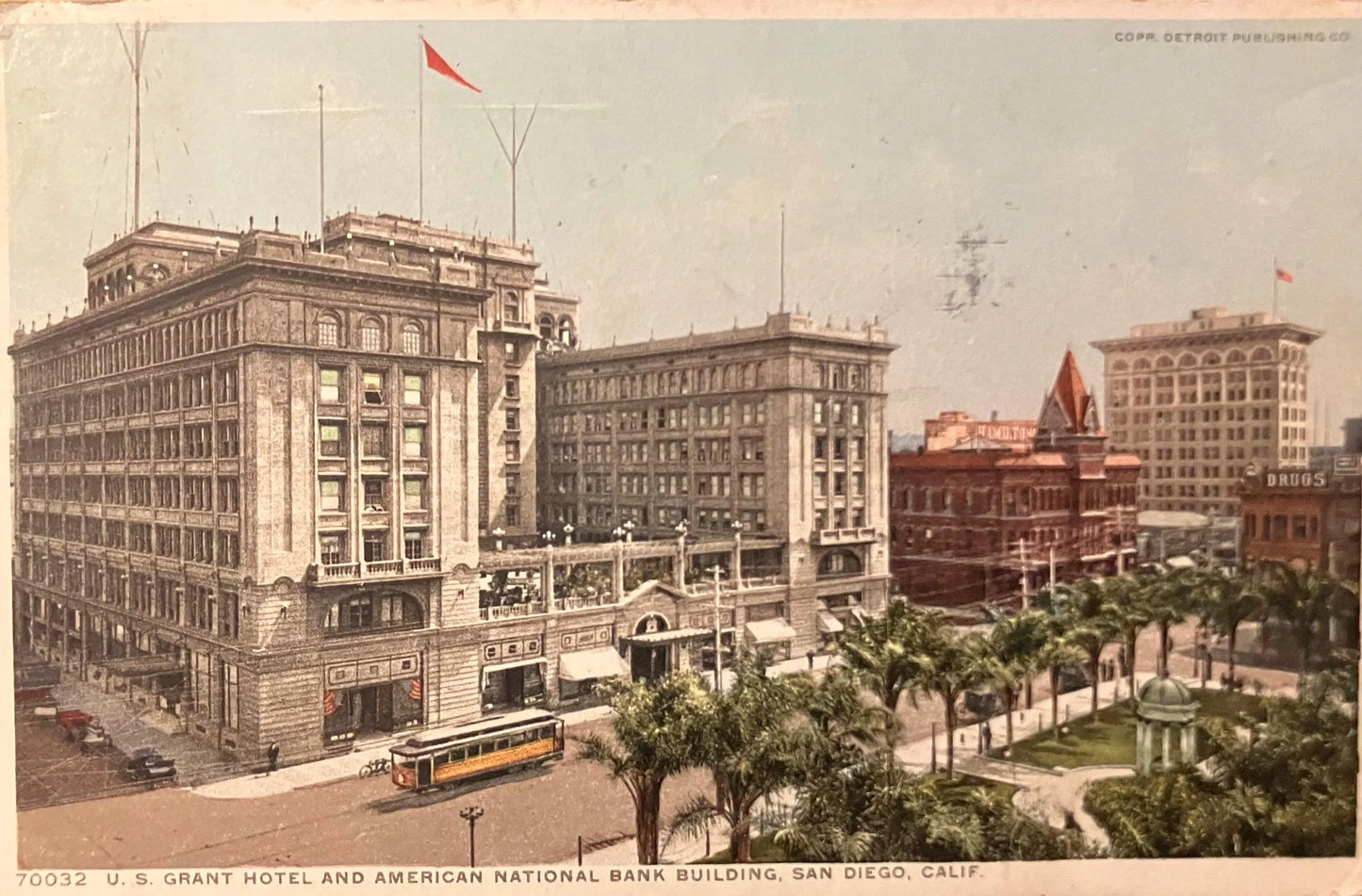 U.S. Grant Hotel and American National Bank Building, San Diego, California - World’s Panama - Pacific Exposition San Francisco 1915 Ink Stamp