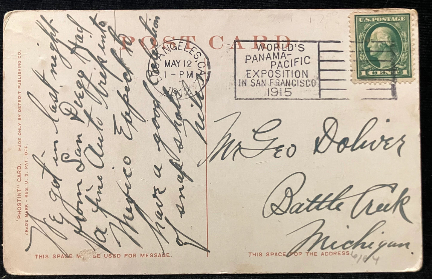 U.S. Grant Hotel and American National Bank Building, San Diego, California - World’s Panama - Pacific Exposition San Francisco 1915 Ink Stamp