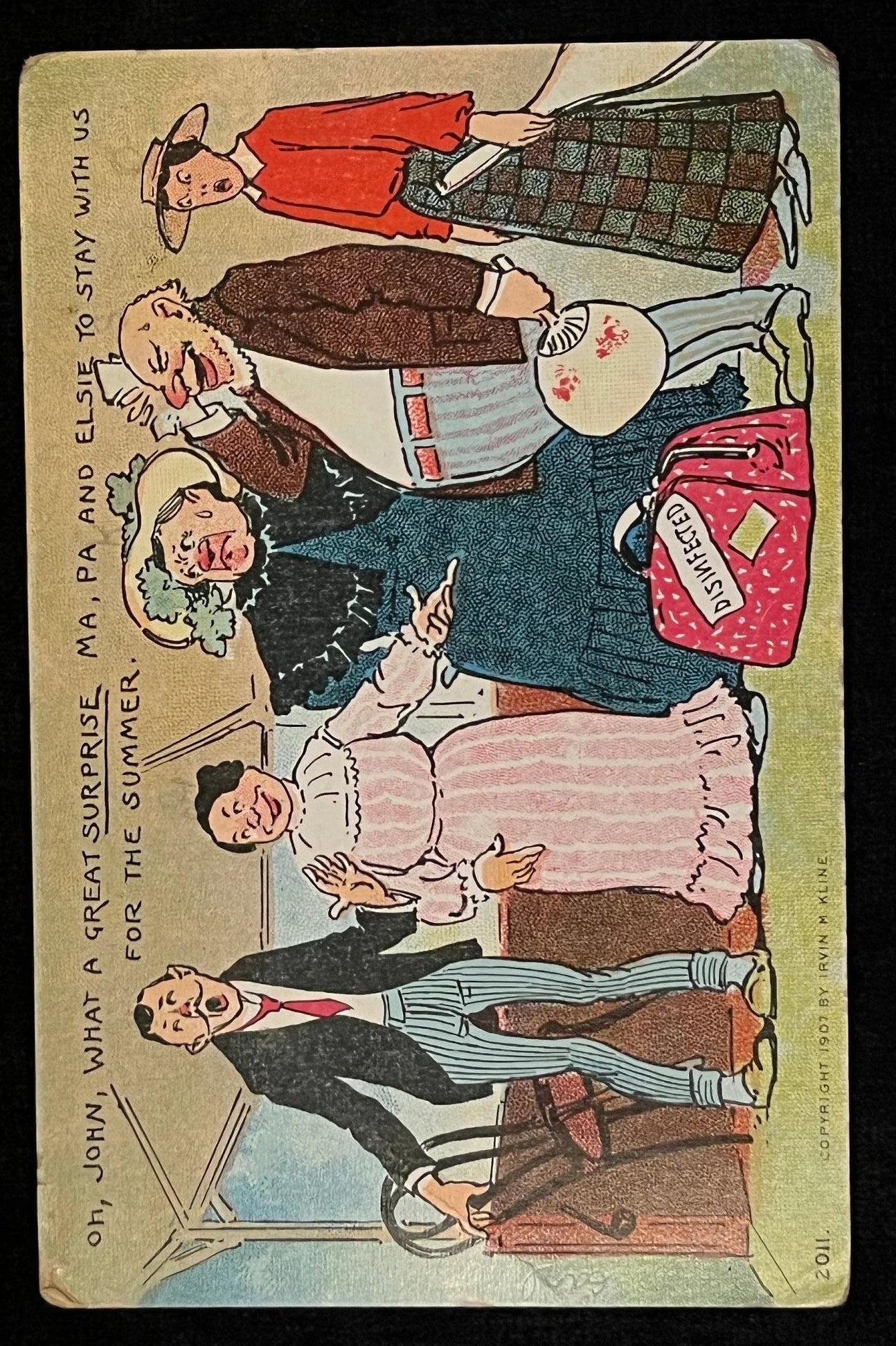 Uncle Sam's Comics Anglo Series. "Oh, John, What A Great Surprise Ma, Pa And Elsie to Stay with us For The Summer" - Vintage Postcard