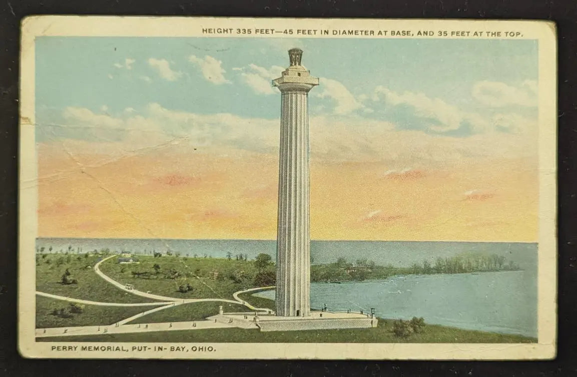 Perry Memorial, Put-In-Bay, Ohio - Vintage Ohio Postcard - vintage monument postcard