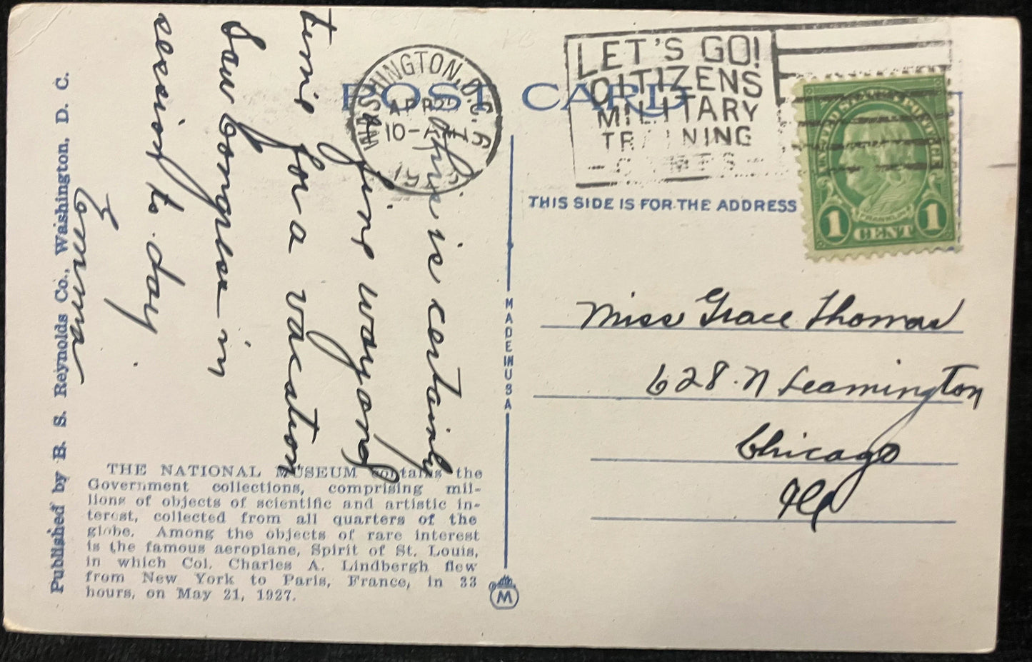 Old National Museum, Washington D. C. - Vintage Museum Postcard
