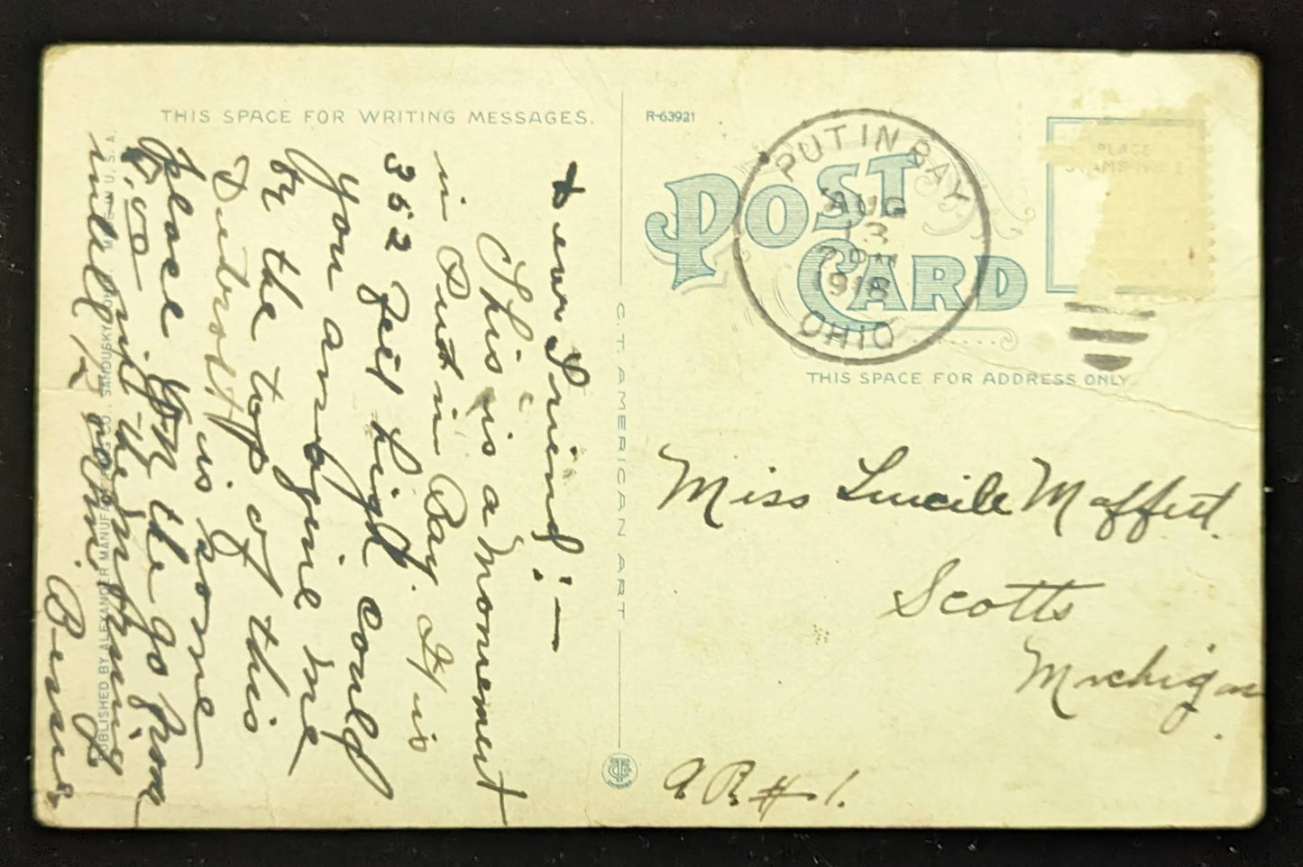 Perry Memorial, Put-In-Bay, Ohio - Vintage Ohio Postcard - vintage monument postcard