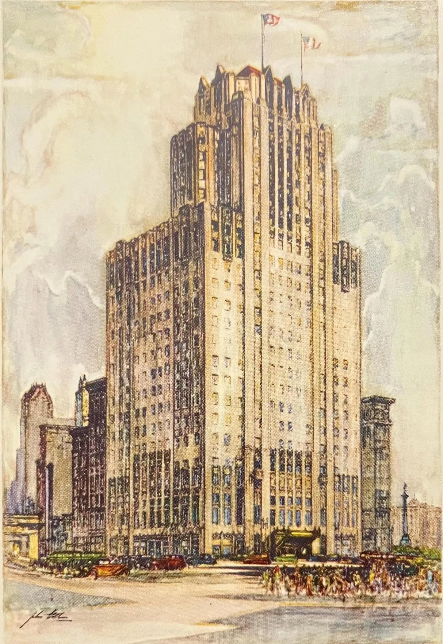 Hotel Sir Francis Drake San Francisco’s Most Famous Host! - Vintage 1930s Postcard - This is Artist's Rendition for Advertising Postcard
