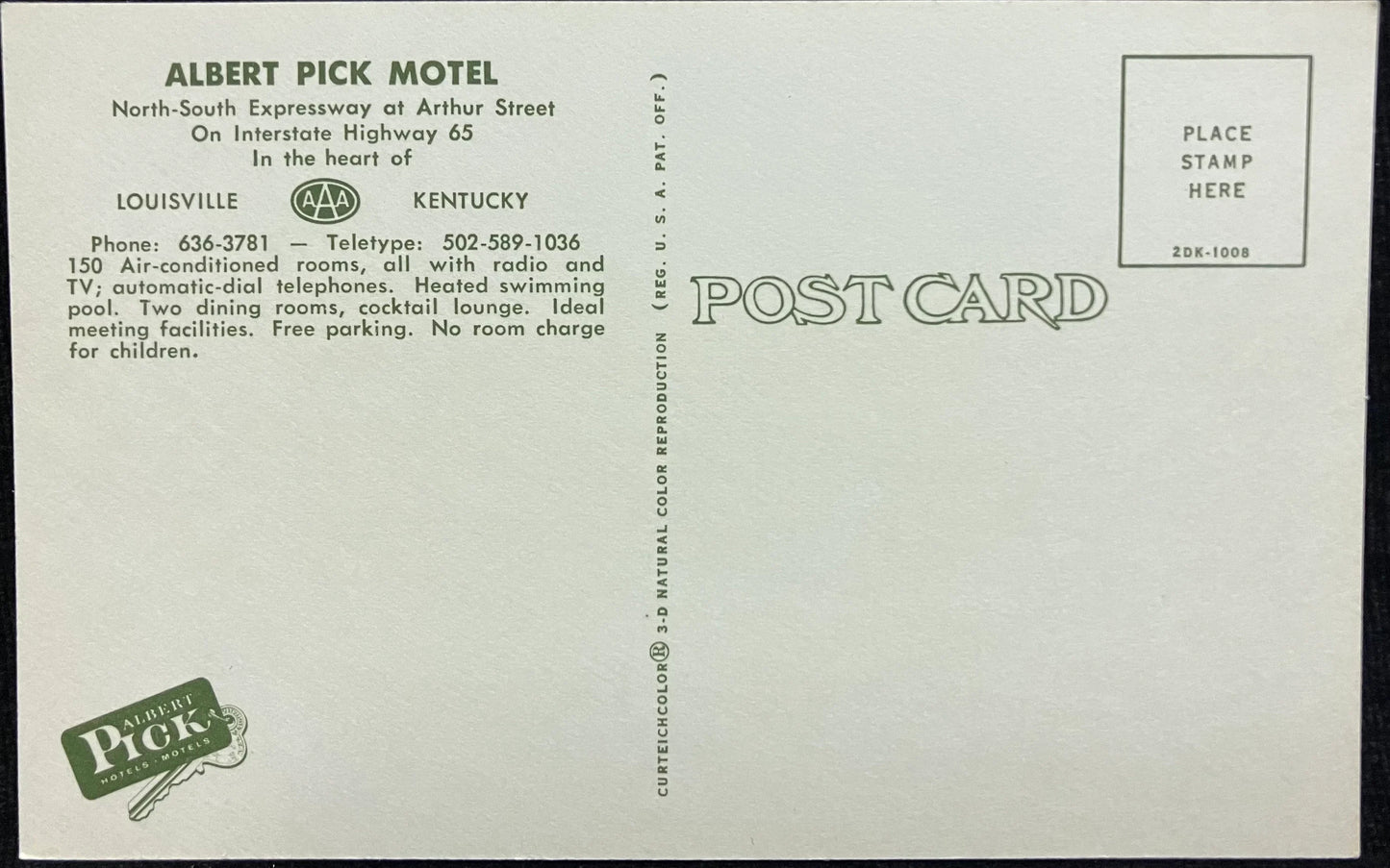 Albert Pick Motel - Louisville, Kentucky - Vintage Motel Postcard