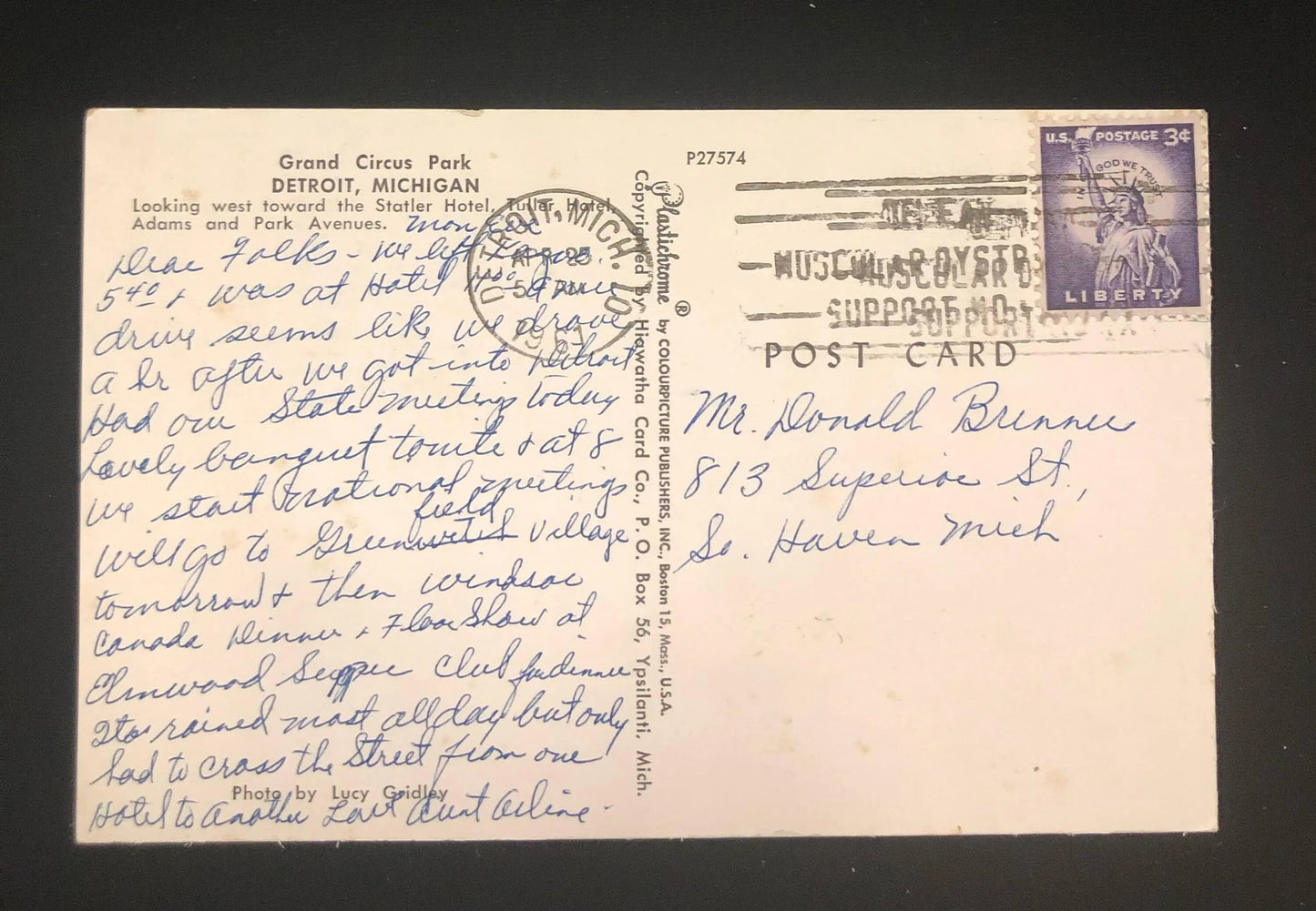 Grand Circus Park Fountain 1960s, Detroit, Michigan - Vintage Detroit Postcard - Detroit in 1960s
