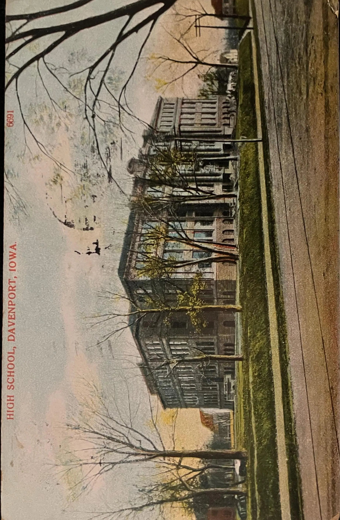 High School - Davenport, Iowa - Made in Germany - Vintage Postcard