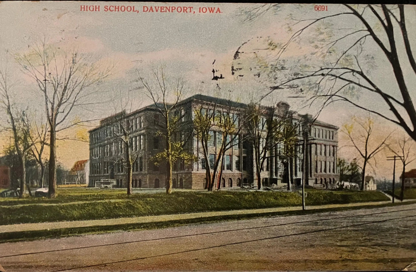 High School - Davenport, Iowa - Made in Germany - Vintage Postcard