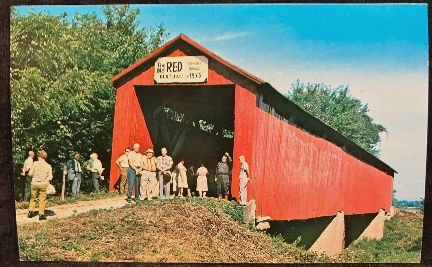 Old Red Bridge in Gibson County, Indiana - Photo: Mitchell - Vintage Covered Bridge Postcard