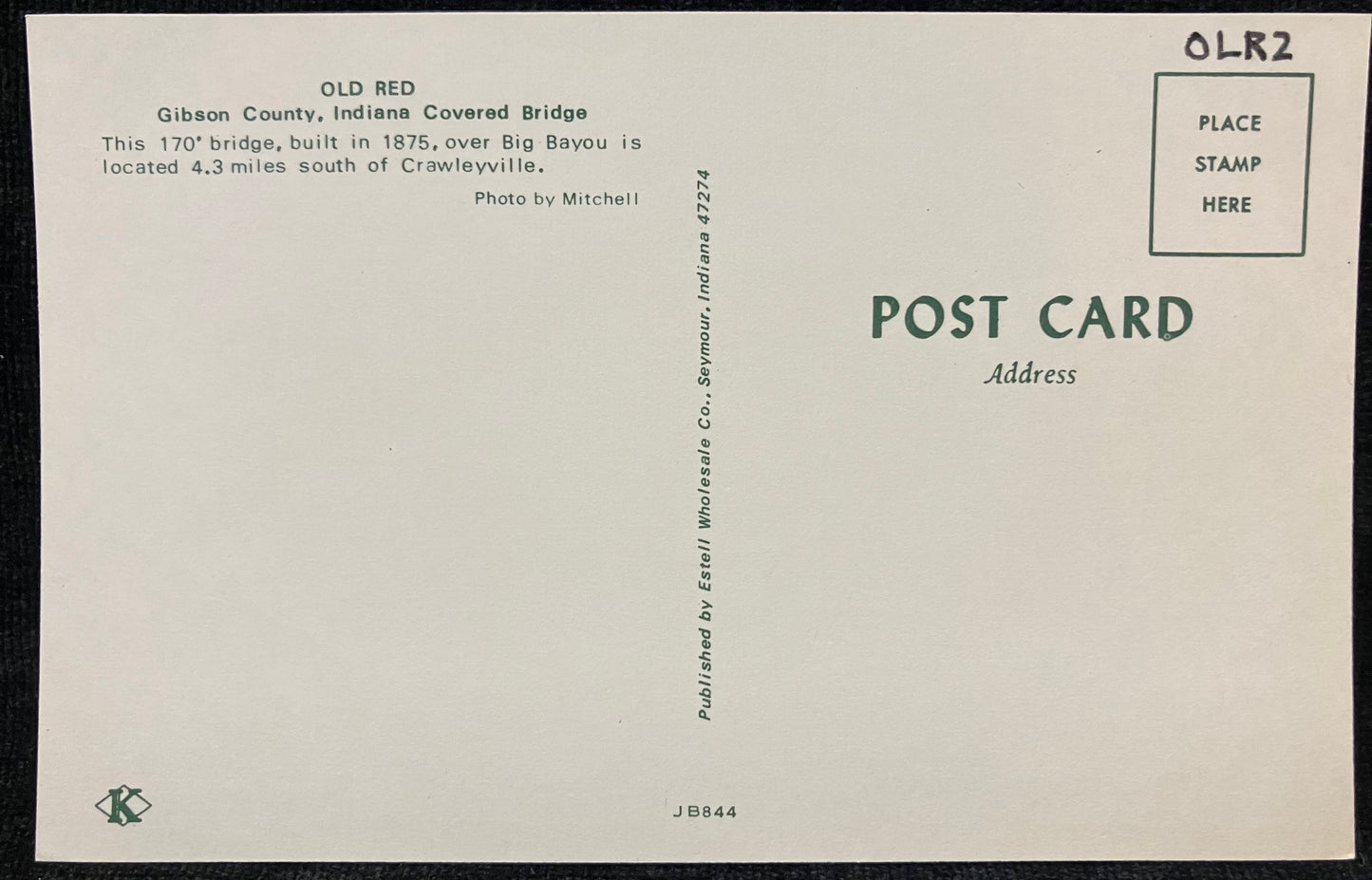 Old Red Bridge in Gibson County, Indiana - Photo: Mitchell - Vintage Covered Bridge Postcard