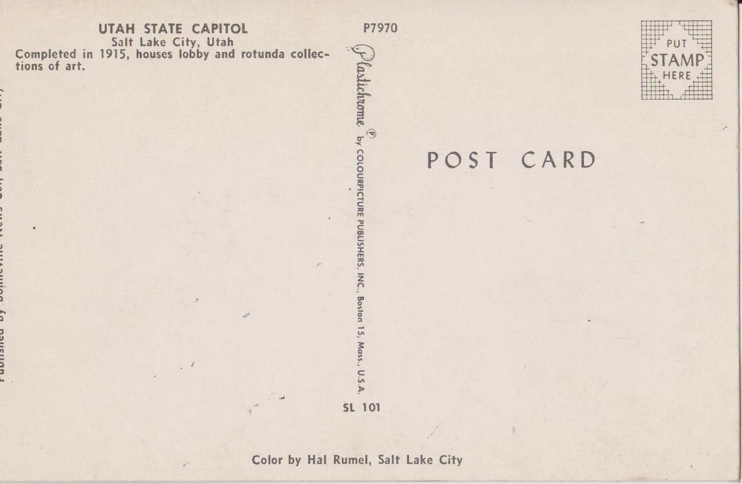 Utah State Capital - Salt Lake City - Utah Vintage Postcard