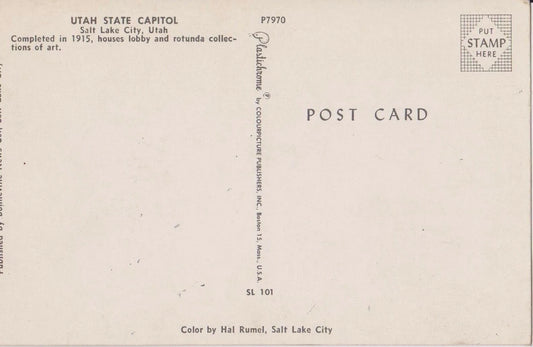 Utah State Capital - Salt Lake City - Utah Vintage Postcard