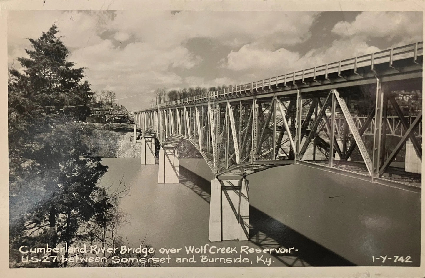 Cumberland River Bridge - Wolf Creek Reservoir - U. S. 27 between Somerset and Burnside, Kentucky - Vintage Bridge Postcard