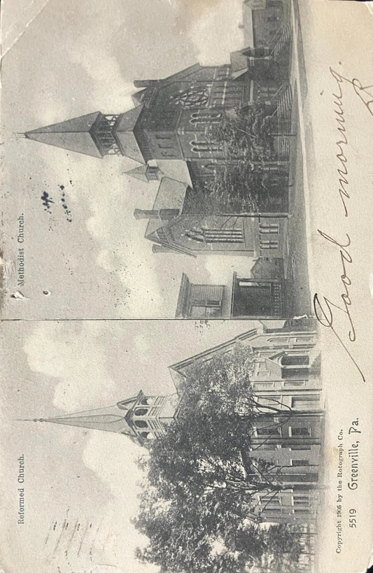Greenville, Pennsylvania. Reformed Church and Methodist Church - Copyright 1905 by the Rotograph Co.