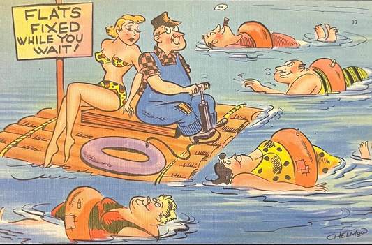 Flats Fixed While You Wait! - Humorous Vintage Postcard