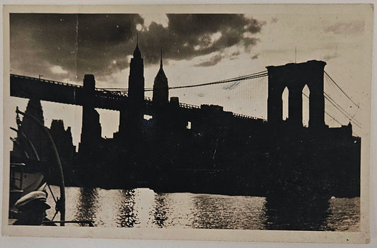 RPPC 1939 New York City Brooklyn Bridge And Skyline Of Lower Manhattan Empire State Building - Vintage Postcard