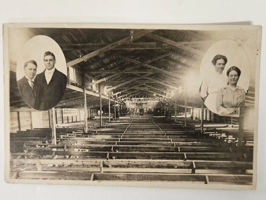 RPPC - 1910s Billy Sunday Tabernacle Church "Nothing Is Long Except Eternity" Coloma MIchigan- Real Photo Postcard