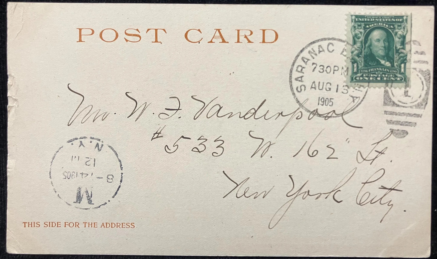 Pine Hurst Road, Lower Saran Lake, Adirondack Mountains - Copyright, 1902, by Detroit Photographic Co. - Vintage Postcard