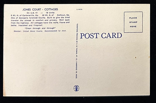 Jones Tourist Court on U.S. 41 - Cartersville, Georgia- Vintage Postcard