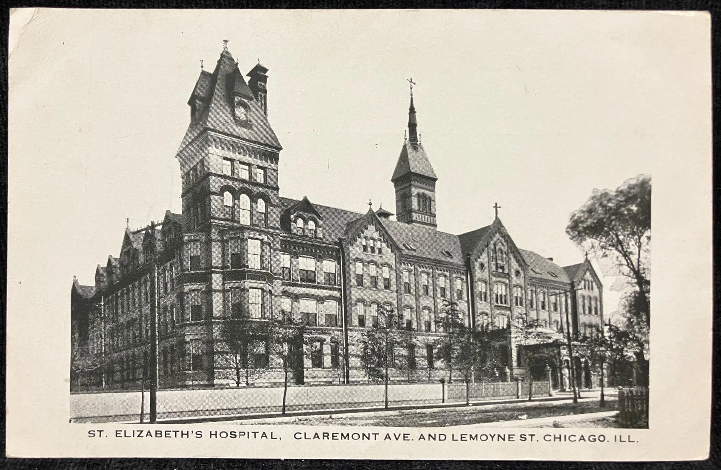 St Elizabeth's Hospital, Claremont Ave. and Lemoyne St., Chicago. Ill. - Vintage 1890s Hospital Postcard - address only backside, unused
