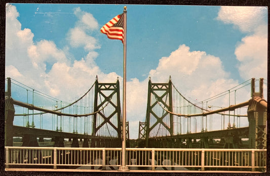 Double Suspension Bridge over the Mississippi River - Moline, Illinois - Bettendorf, Iowa - Vintage Suspension Bridge Postcard