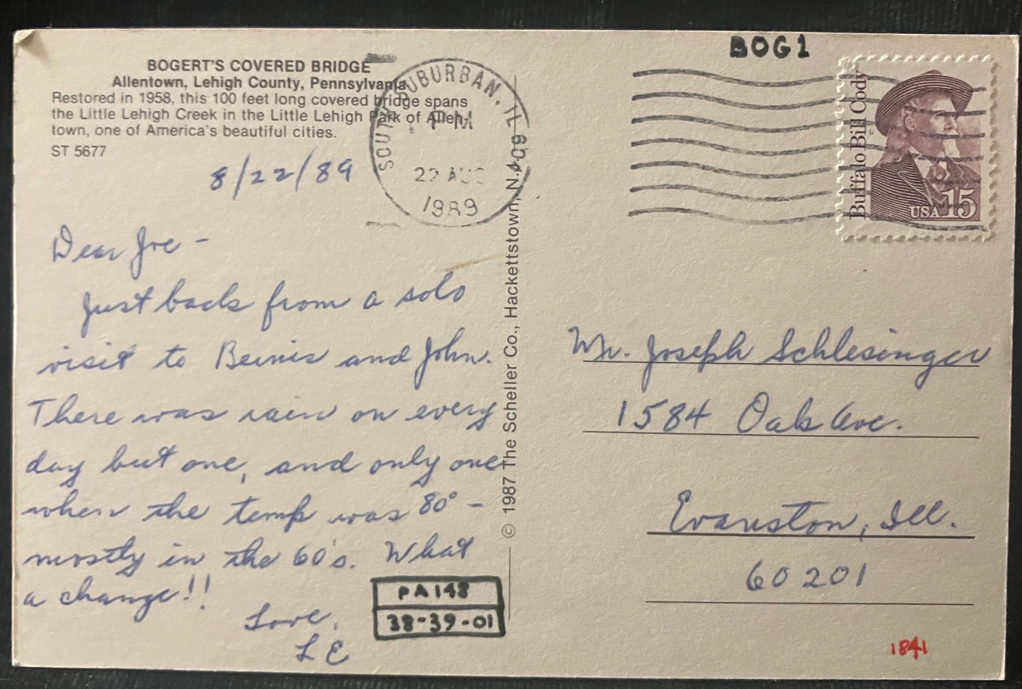 Bogert's Covered Bridge - Allentown, Pennsylvania - Vintage Covered Bridge Postcard