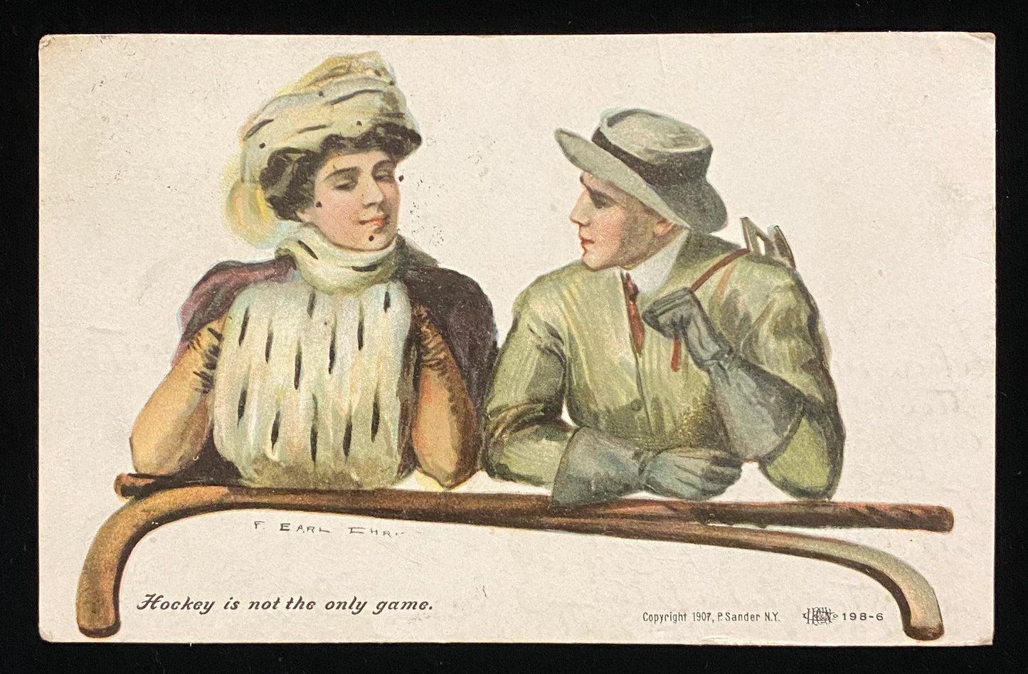 Hockey is not the only game - Vintage Postcard