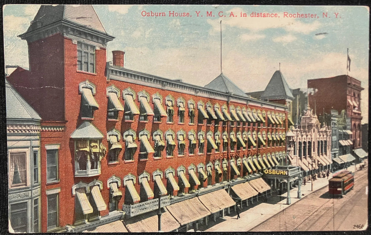 Osburn House, YMCA in distance, Rochester, New York- Vintage Postcard