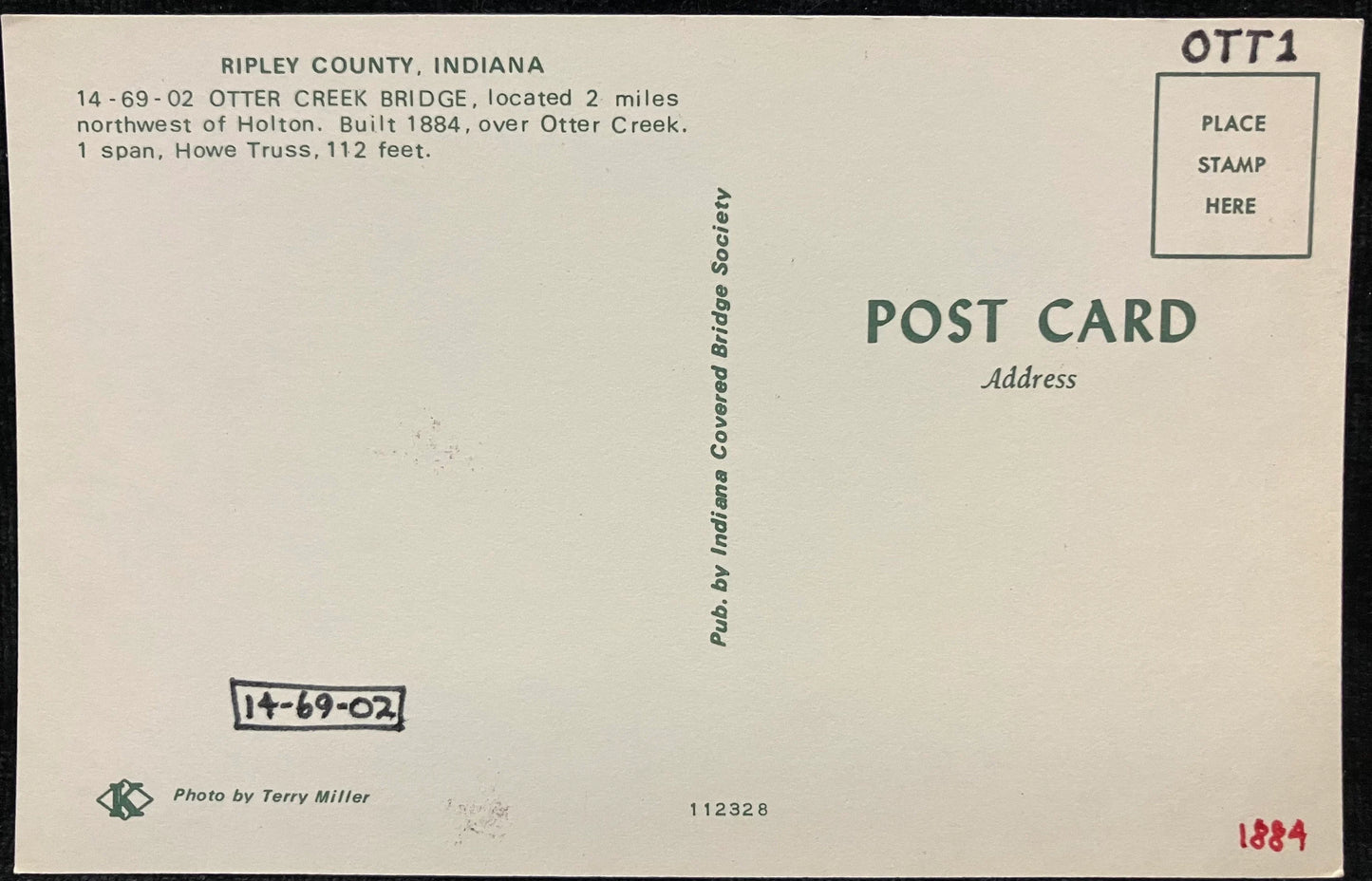 Otter Creek Bridge in Ripley County, Indiana - Photo: Terry Miller - Vintage Covered Bridge Postcard