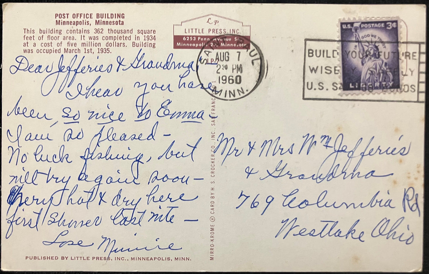 Post Office Building - Minneapolis, Minnesota - Vintage Post Office Postcard
