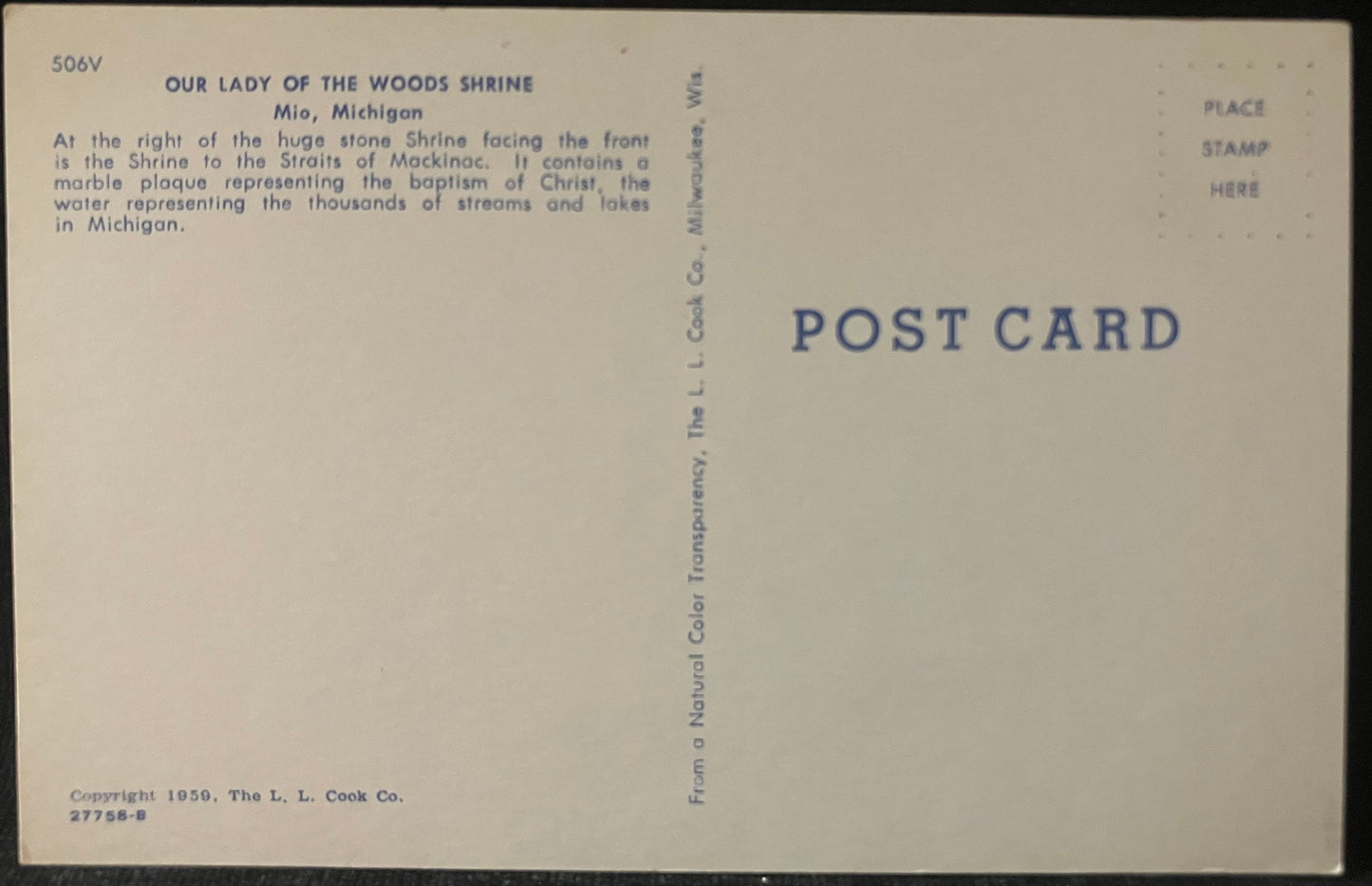 Our Lady of the Woods Shrine - Mio, Michigan - Vintage Postcard
