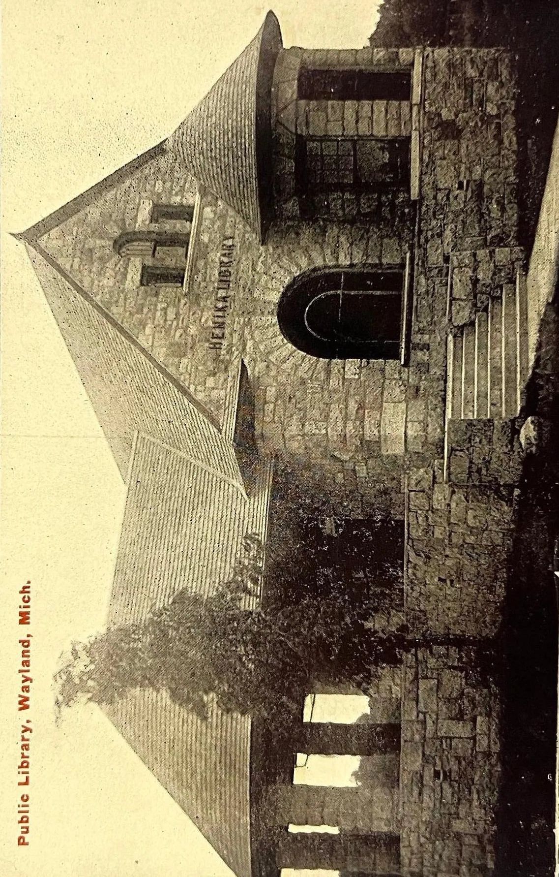 Public Library, Wayland, Michigan - Vintage Black and White Postcard