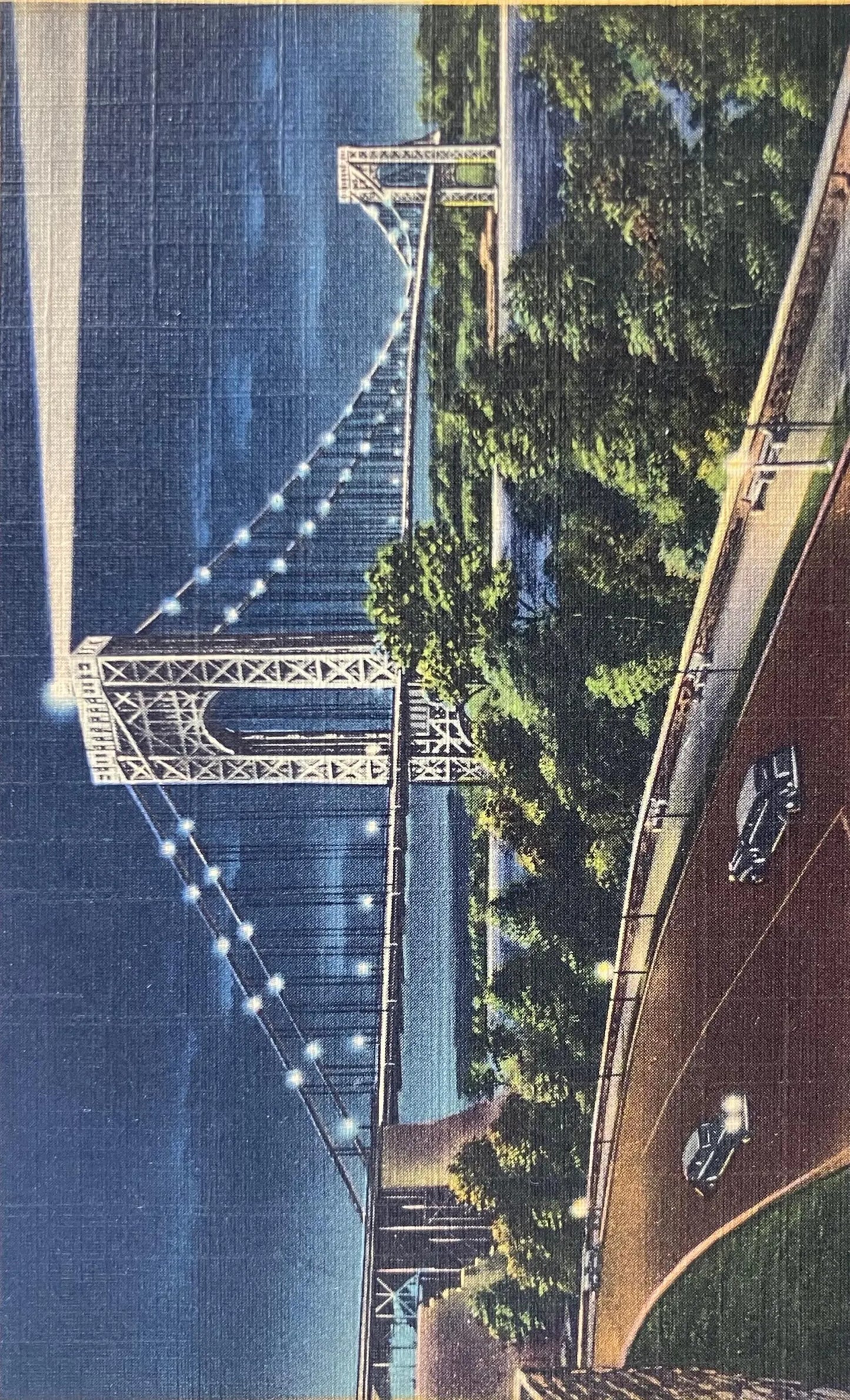 Riverside Drive, George Washington Bridge and Hudson River at Night, New York City - Vintage Postcar