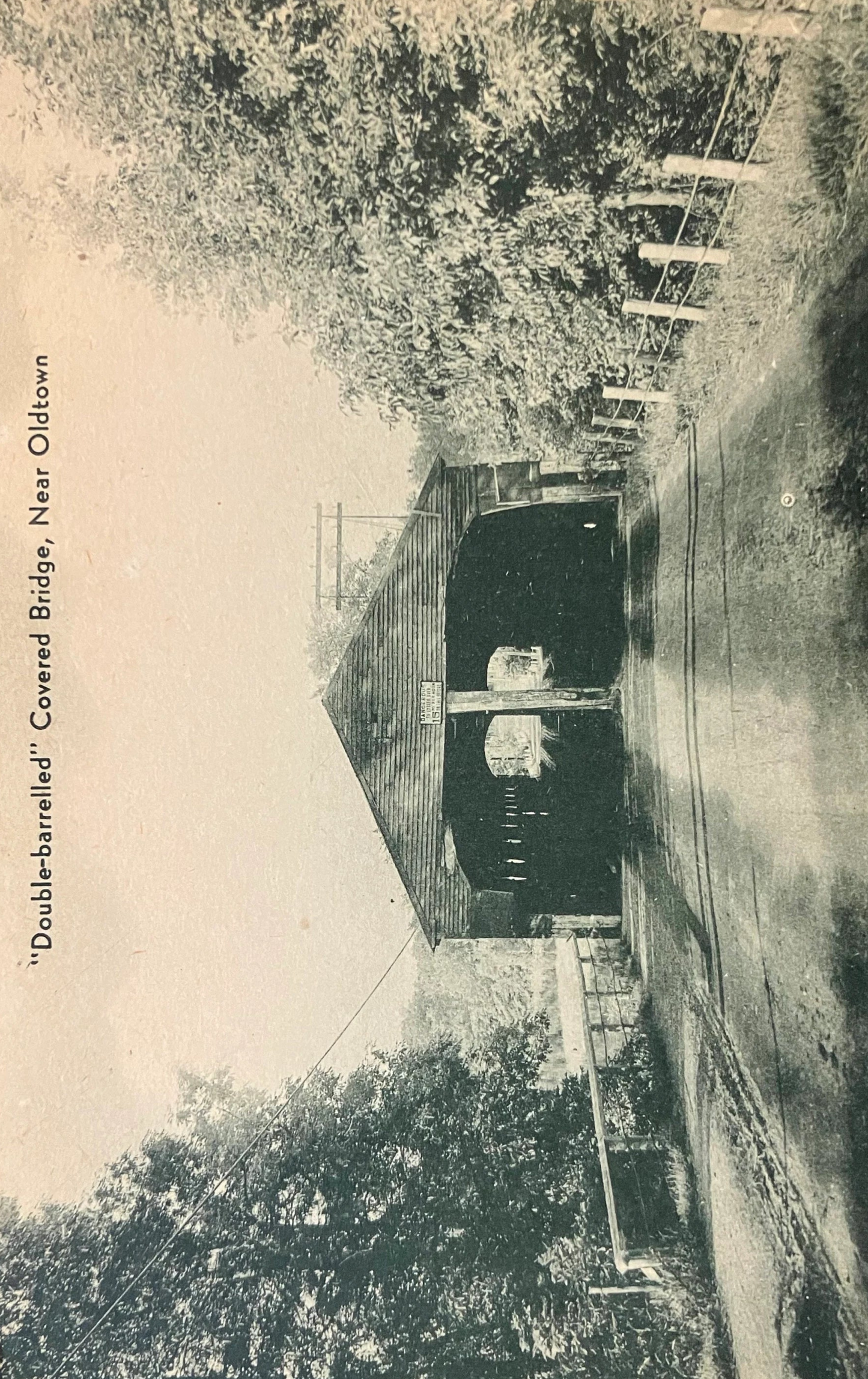 Double-barrelled Covered Bridge - Oldtown, Connecticut - Vintage Covered Bridge Postcard