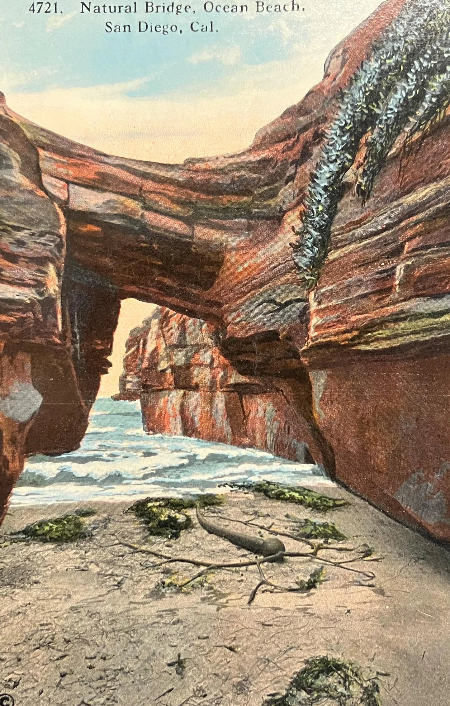 Natural Bridge, Ocean Beach, San Diego, California - Vintage Postcard