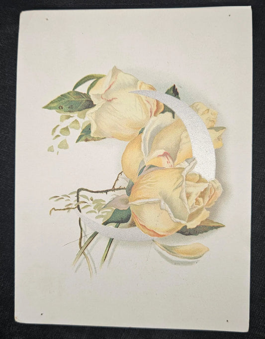 Lion Coffee, Toledo Ohio Trade Card - Yellow Rose And Silver Metallic Crescent Moon - Advertisement