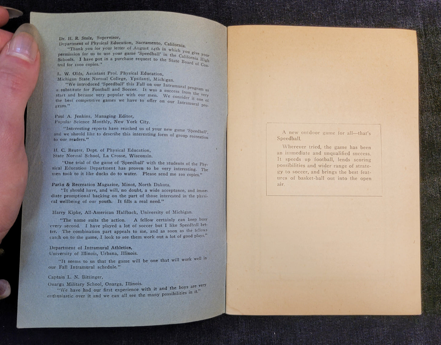 Official Speedball Rules by Elmer D. Mitchell - University of Michigan Intramural Athletics Director - 1924 - sold at Herpolsheimer's