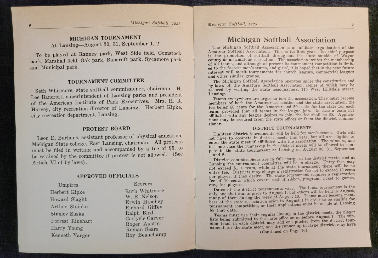 Michigan Softball Yearbook - 1935