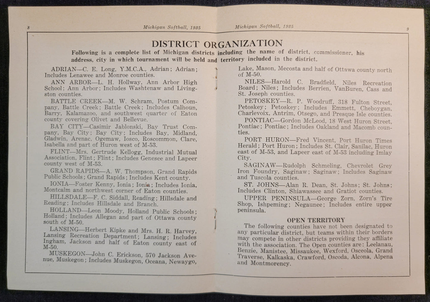 Michigan Softball Yearbook - 1935