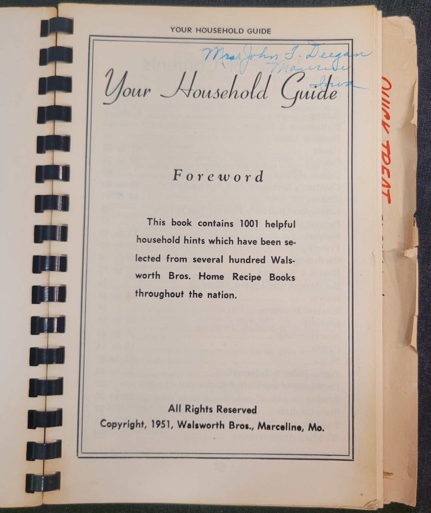 Your Household Guide - Curated Tips from Walsworth Bros. Home Recipe Books - 1951